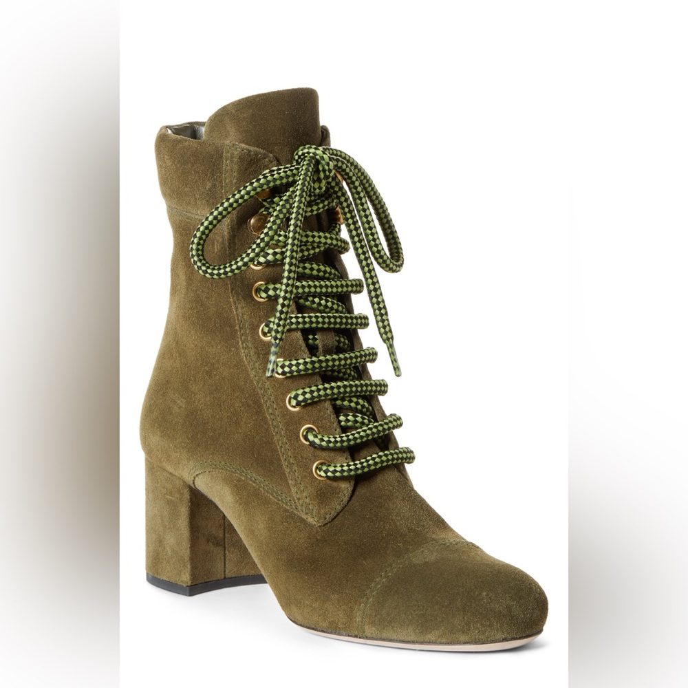 Miu Miu Khaki Nevermind Suede Lace-Up Boots